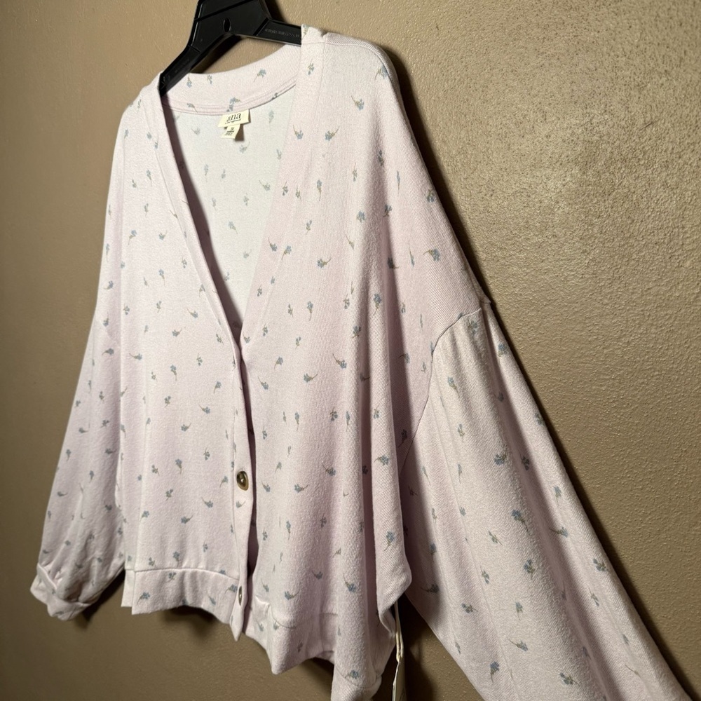 a.n.a. Women's Plus Lilac Long Sleeve Button Up Cardigan Size 1X Whimsy Florals - Picture 2 of 16